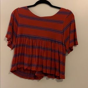 red ad blue striped blouse